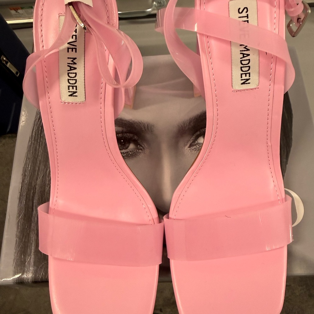 Steve Madden Ribbon-Strap Pink Square-Toe Heels